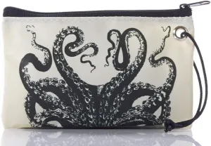 Sea Bags Recycled Sail Cloth Octopus Wristlet Zip Top Wristlet Clutch Zippered Wallet with Strap