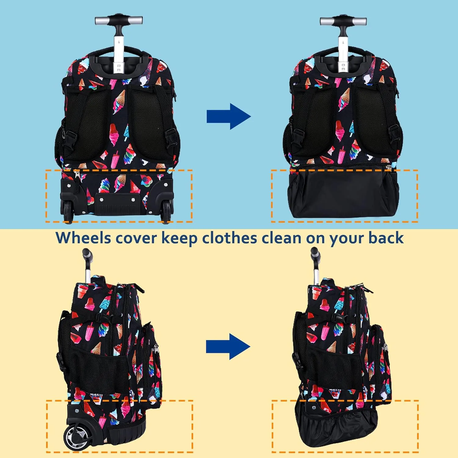 seastig Rolling Backpack 18in Wheeled Backpack with lunch bag and Pencil Case Set Roller Backpack Laptop Backpack Adults Kids
