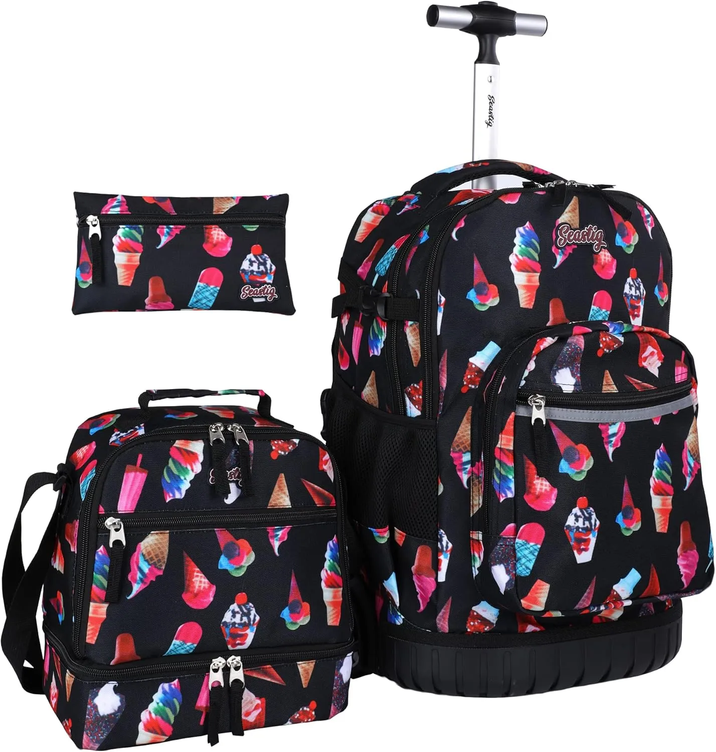 seastig Rolling Backpack 18in Wheeled Backpack with lunch bag and Pencil Case Set Roller Backpack Laptop Backpack Adults Kids