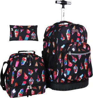 seastig Rolling Backpack 18in Wheeled Backpack with lunch bag and Pencil Case Set Roller Backpack Laptop Backpack Adults Kids