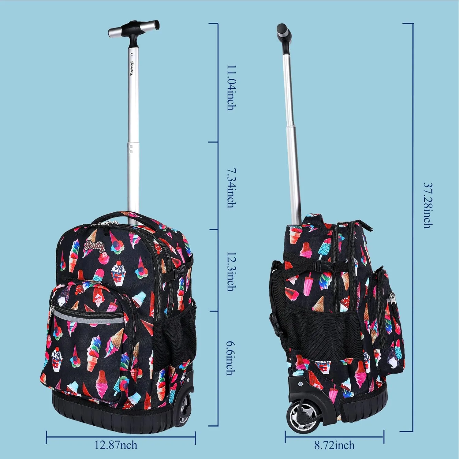 seastig Rolling Backpack 18in Wheeled Backpack with lunch bag and Pencil Case Set Roller Backpack Laptop Backpack Adults Kids