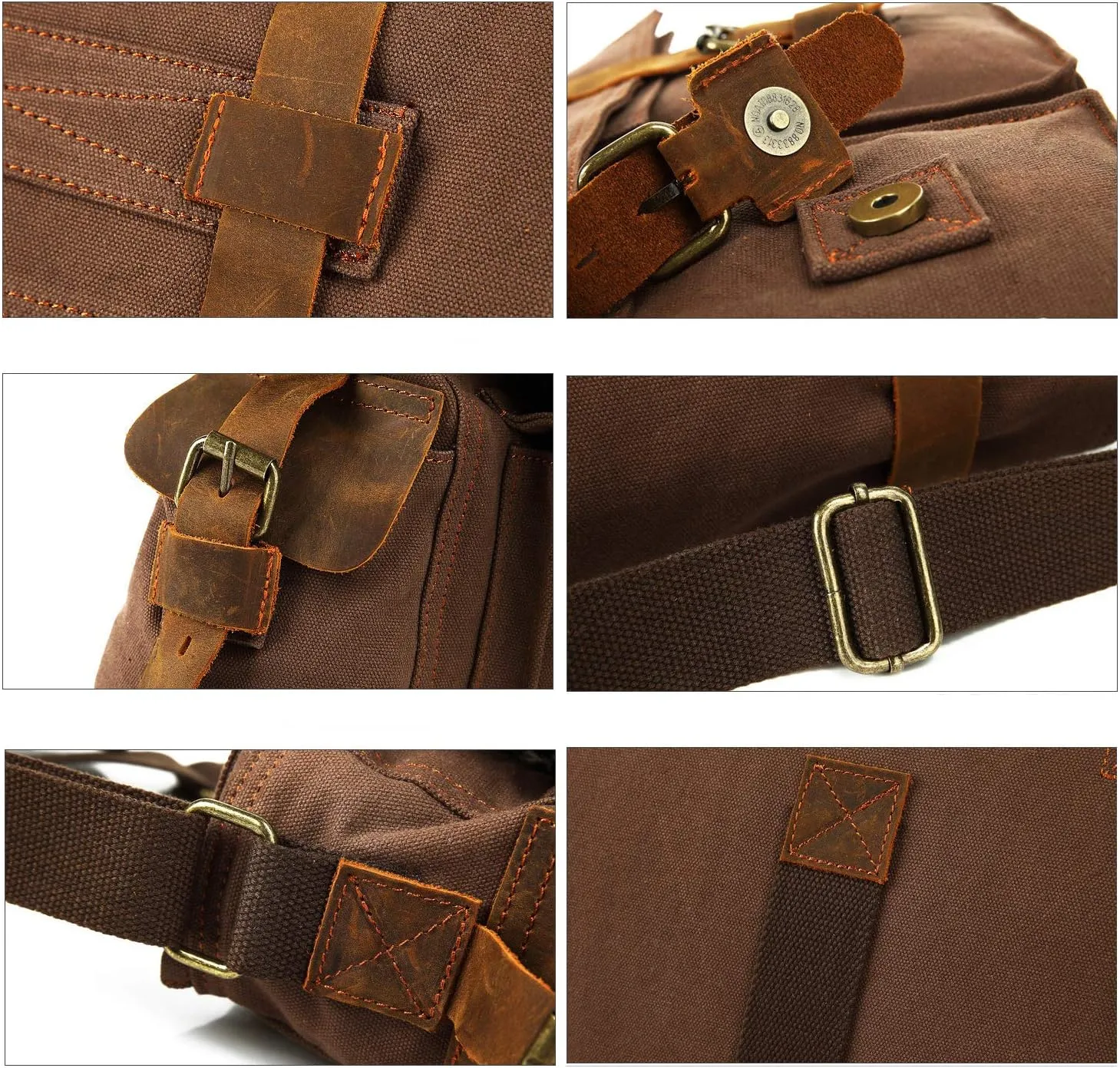 Sechunk Vintage Military Leather Canvas Laptop Bag Messenger Bags Medium