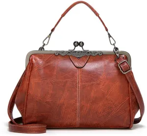 Segater® Women Retro Hollow Oil Wax PU Leather Handbag Kiss Lock Crossbody Purse Vintage Messenger Bag Tote