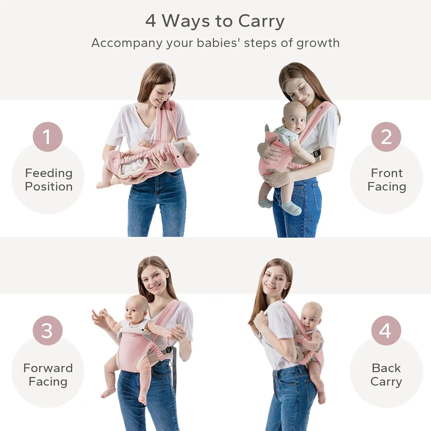 SERAPHY Baby Carrier with Pocket, 4-in-1 Breathable Infant Carrier Newborn to Toddler, Adjustable Multi-Position Baby Sling for Babies 3-36M (15-35lbs)-Pink