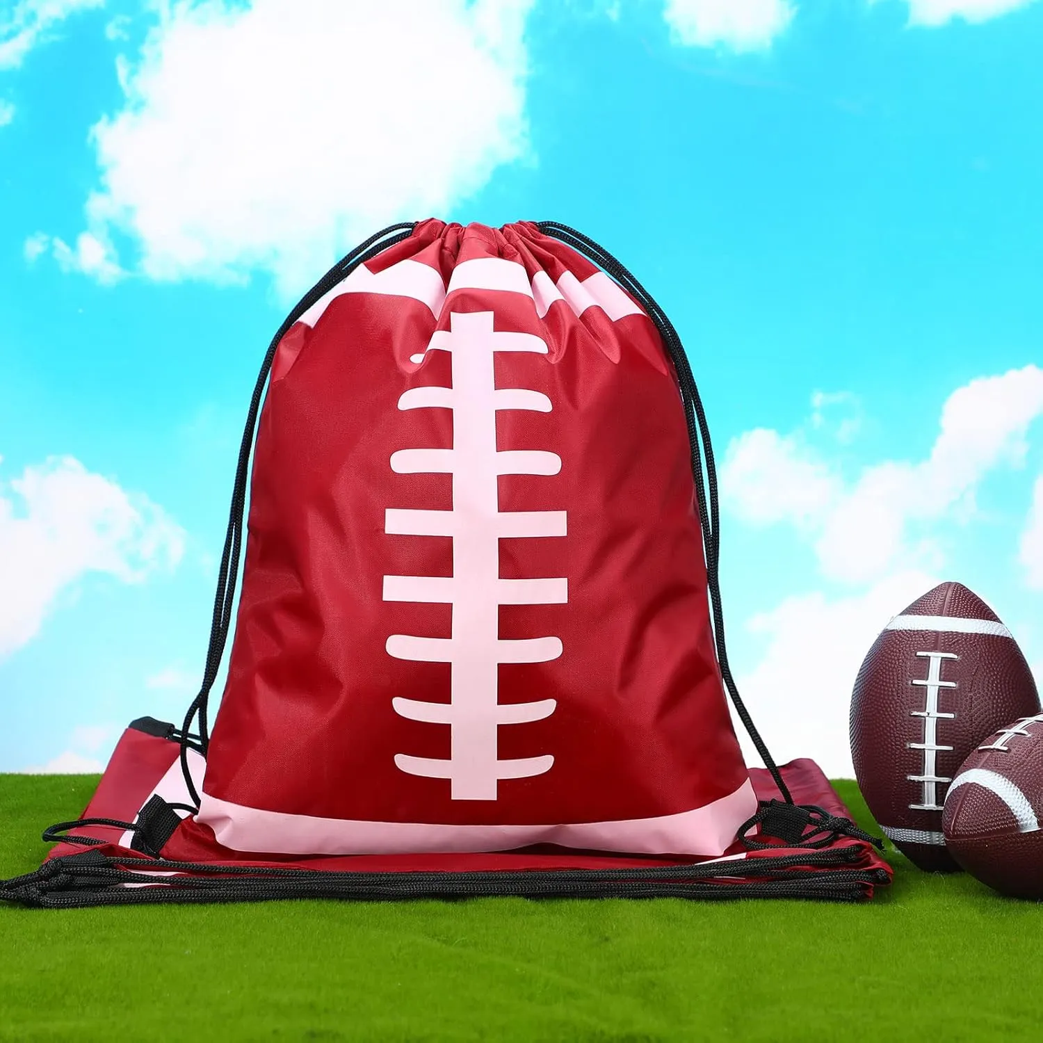 Shappy 6 Pcs Large Sport Drawstring Bag Sports Ball Backpack Bags Bulk Goodie Bags Team Gifts, 13 x 17 Inch (Football Style)