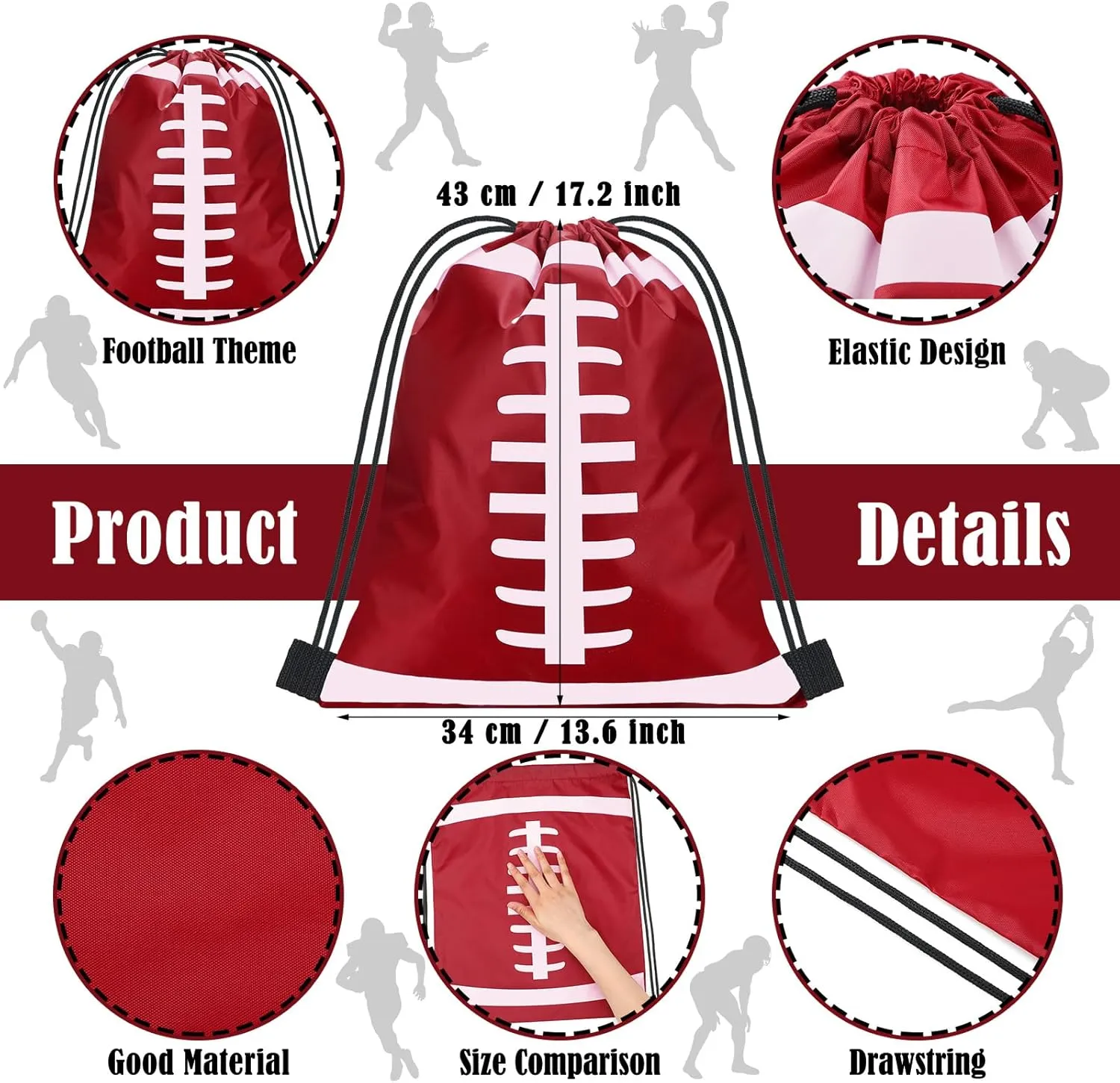Shappy 6 Pcs Large Sport Drawstring Bag Sports Ball Backpack Bags Bulk Goodie Bags Team Gifts, 13 x 17 Inch (Football Style)