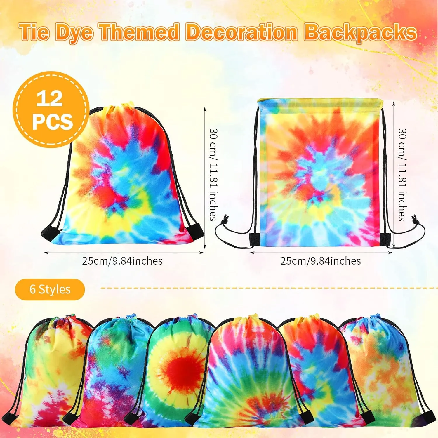Shappy Tie Dye Party Favor Bags Drawstring Birthday Gift Bag Candy Goodie Treat Bag Colorful Snacks Bag