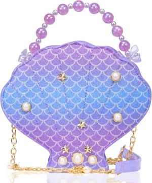 Shells Little Girl Crossbody Purse for Toddler,Shoulder Handbag,Pearl Princess Clutch Bag,Gifts for Birthday Xmas.