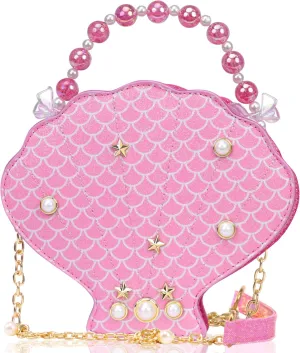 Shells Little Girl Crossbody Purse for Toddler,Shoulder Handbag,Pearl Princess Clutch Bag,Gifts for Birthday Xmas.
