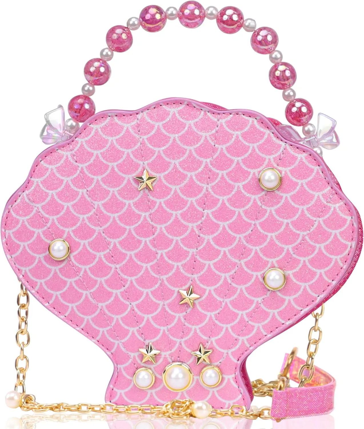 Shells Little Girl Crossbody Purse for Toddler,Shoulder Handbag,Pearl Princess Clutch Bag,Gifts for Birthday Xmas.