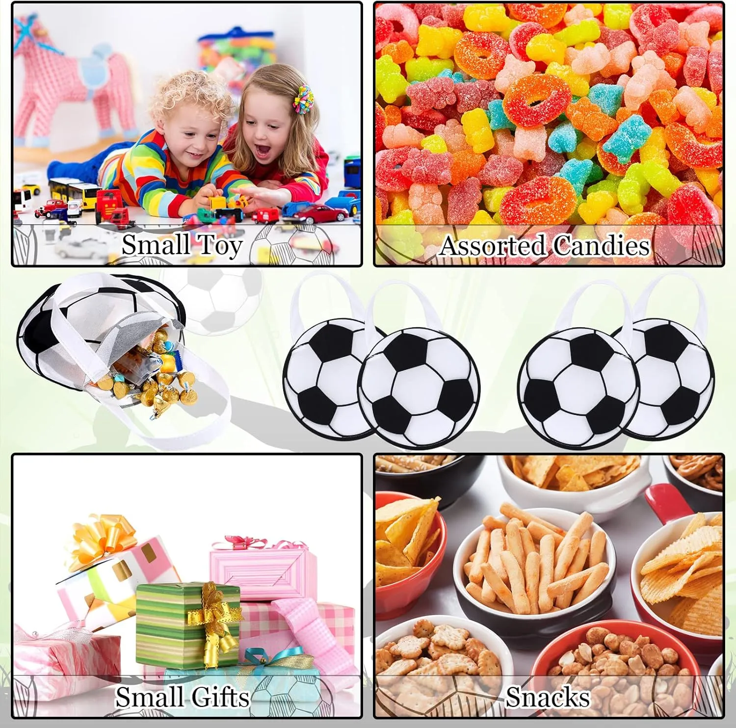 Shihanee 24 Pcs Soccer Themed Party Favor Bags - Ball Goody Candy Bags, Sport Game Treat Handbags, Non-Woven Gift Bags for Sport Theme Party Supplies