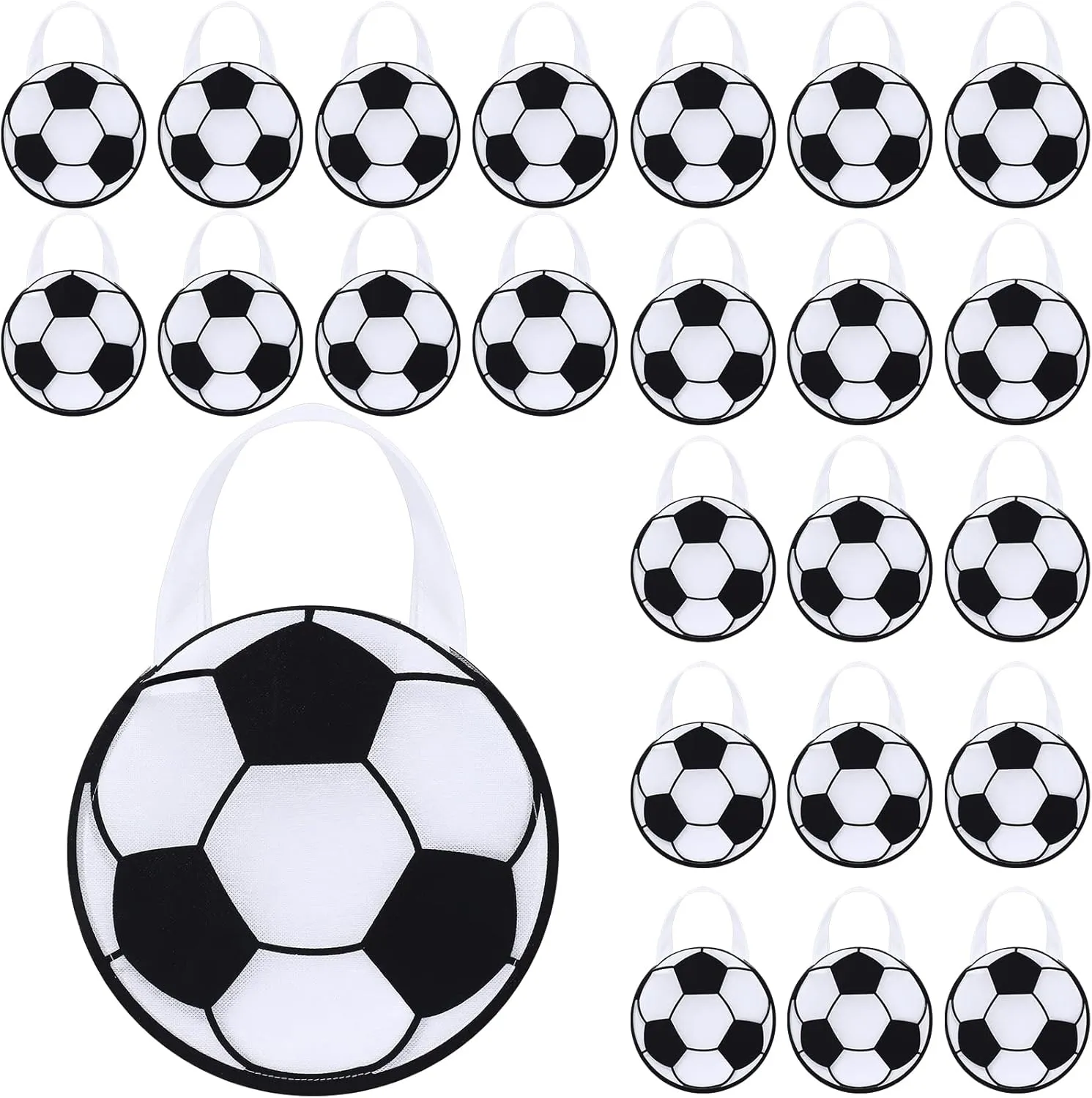 Shihanee 24 Pcs Soccer Themed Party Favor Bags - Ball Goody Candy Bags, Sport Game Treat Handbags, Non-Woven Gift Bags for Sport Theme Party Supplies