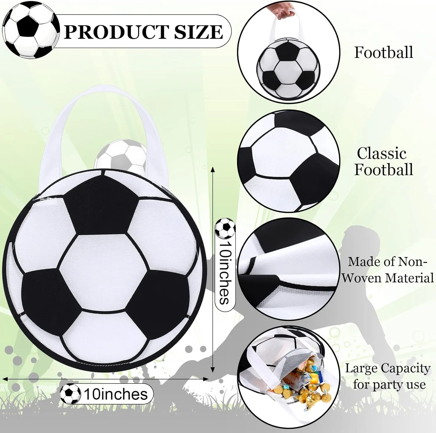 Shihanee 24 Pcs Soccer Themed Party Favor Bags - Ball Goody Candy Bags, Sport Game Treat Handbags, Non-Woven Gift Bags for Sport Theme Party Supplies