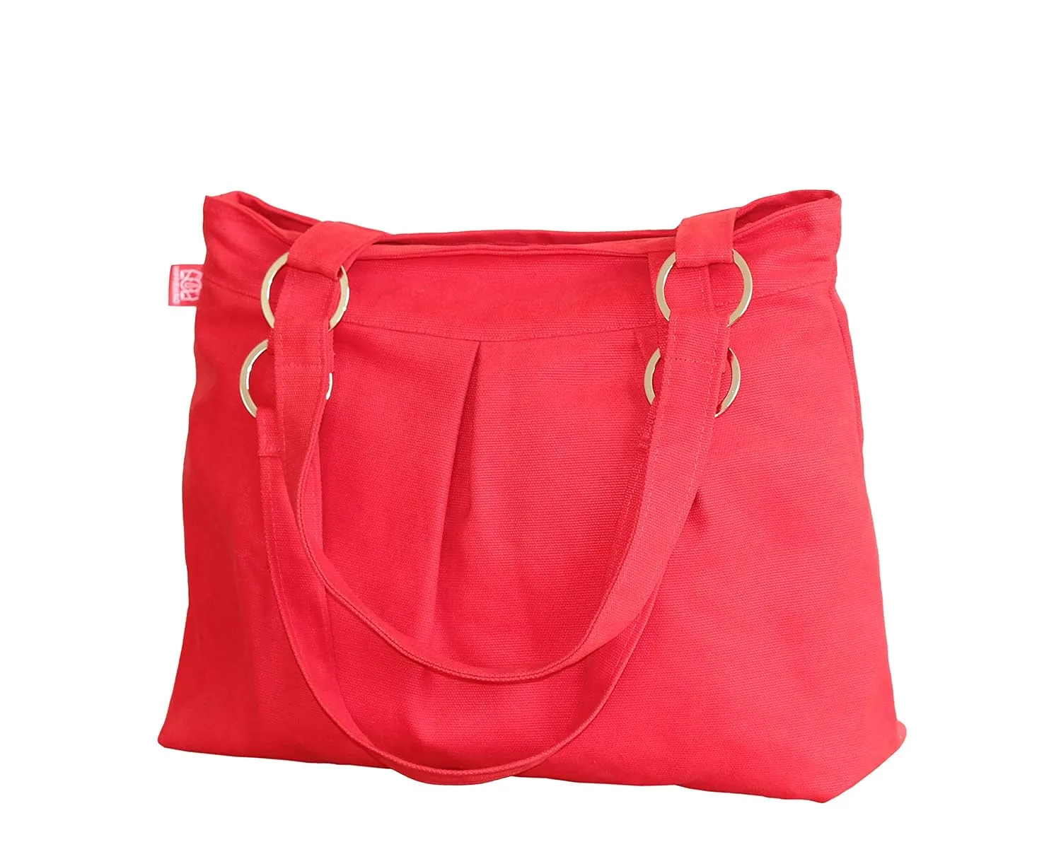 Shoulder Bag for Women Cotton Canvas Fabric Handbag Casual Tote Pleated Washable Eco Friendly Retro Medium Size Purse Red