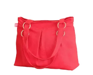 Shoulder Bag for Women Cotton Canvas Fabric Handbag Casual Tote Pleated Washable Eco Friendly Retro Medium Size Purse Red
