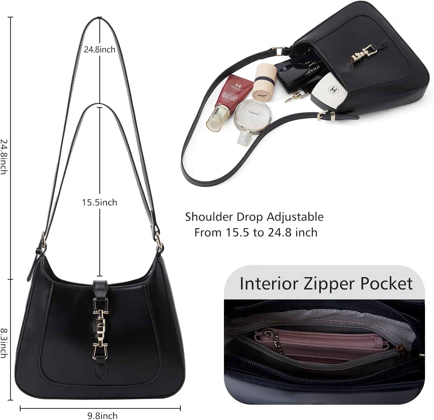 Shoulder Bag for Women - Small Vegan Leather Purses, Casual Trendy Hobo Handbag with Adjustable Strap