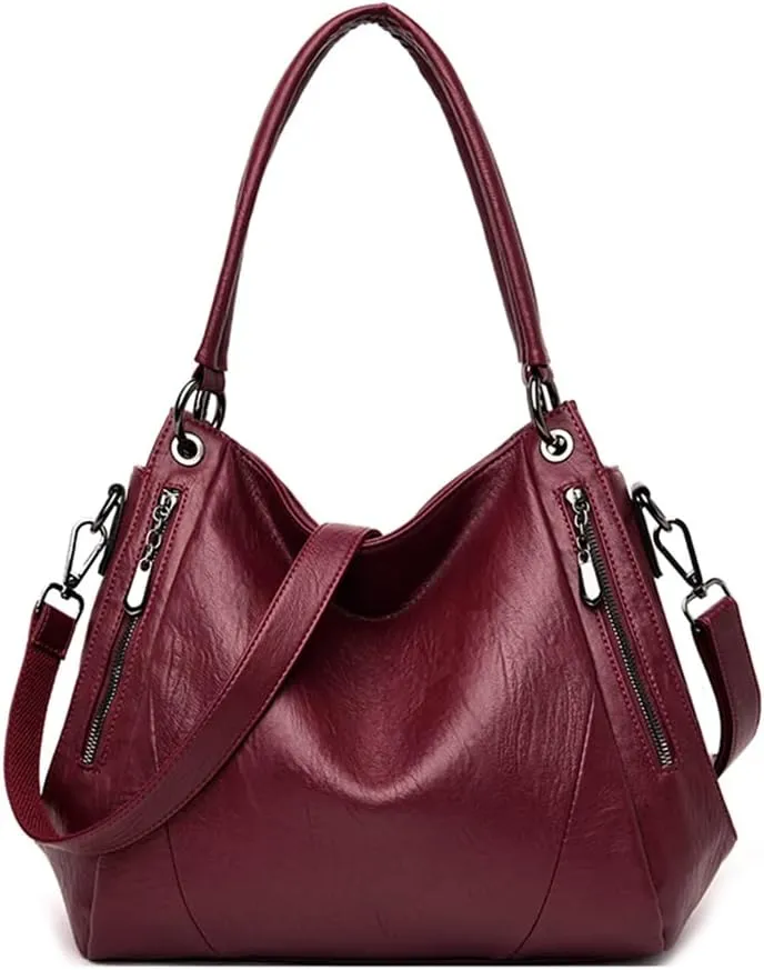Shoulder Bags for Women Soft Water Leather Handbags Designer Women Messenger Bags Vintage Retro Tote (Black)