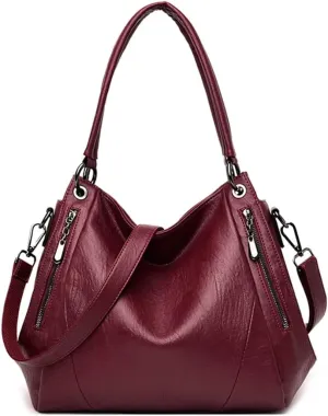 Shoulder Bags for Women Soft Water Leather Handbags Designer Women Messenger Bags Vintage Retro Tote (Black)