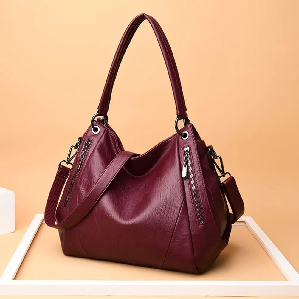 Shoulder Bags for Women Soft Water Leather Handbags Designer Women Messenger Bags Vintage Retro Tote (Black)