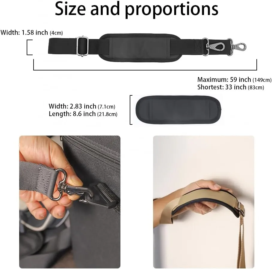 Shoulder Strap, Universal Adjustable Shoulder Belt Replacement Laptop Bag Shoulder Strap with Metal Hooks for Briefcase, Laptop Messenger Bag, Luggage Duffel Camera