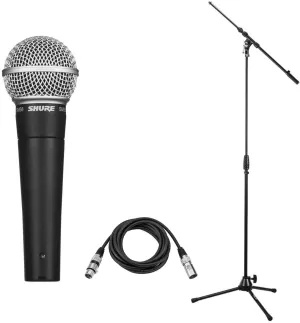 Shure SM58-LC Cardioid Dynamic Vocal Microphone Bundle with Stand Adapter and Zippered Pouch, XLR