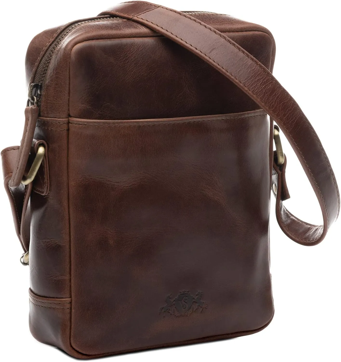 SID & VAIN messenger bag DUBLIN small shoulder courier bag real leather cross-body bag vertical leather bag Unisex brown