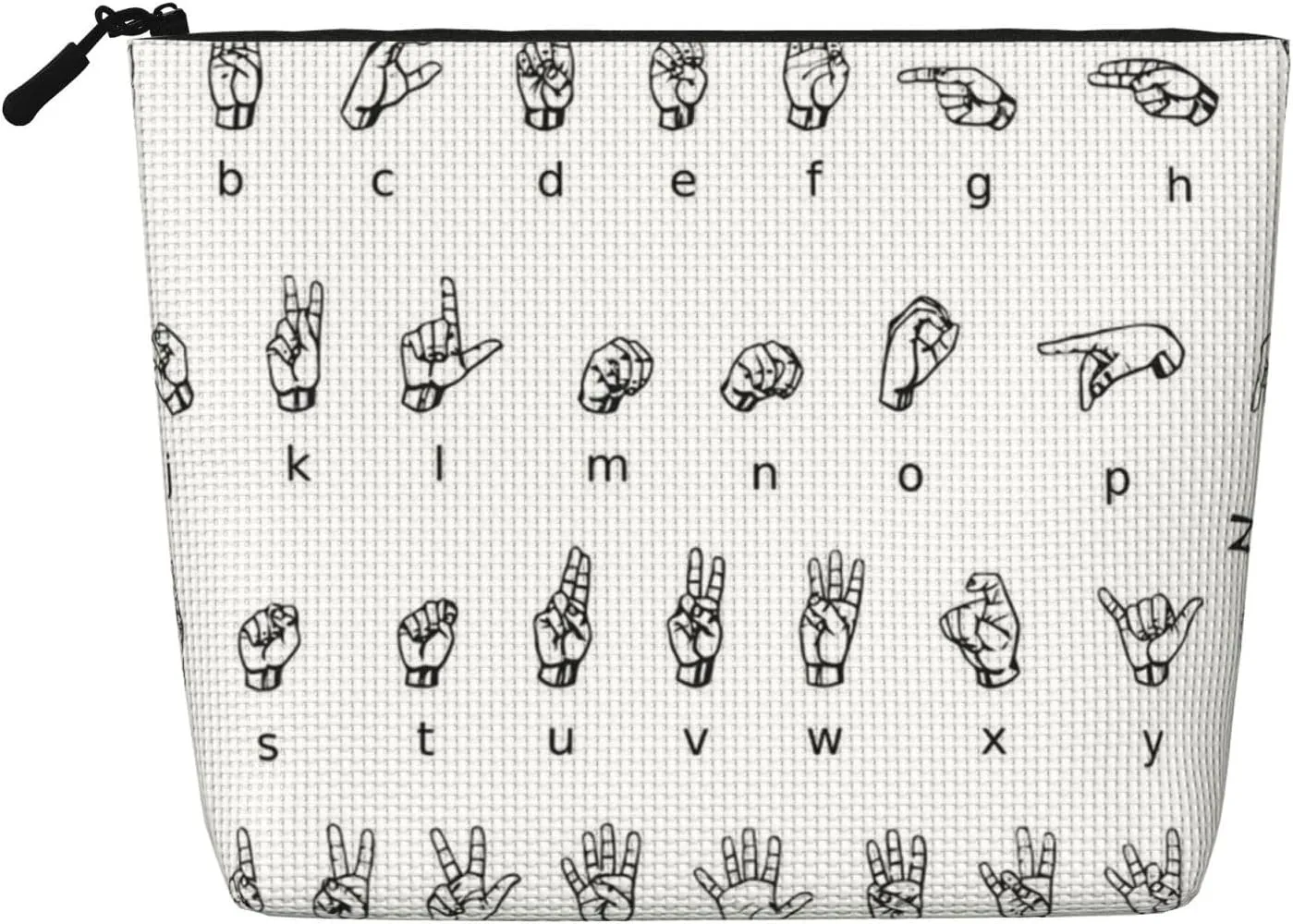 Sign Language Alphabet Print Makeup Bag Waterproof Travel Cosmetic Tote Zippered Pouch For Women Toiletry Bag