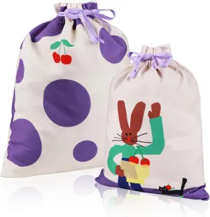 silenwest Premium Canvas Drawstring bags | Large 20" Medium 16" | Polka Dot Bunny Gift Bag for Birthday, Bridal shower, Wedding, Easter