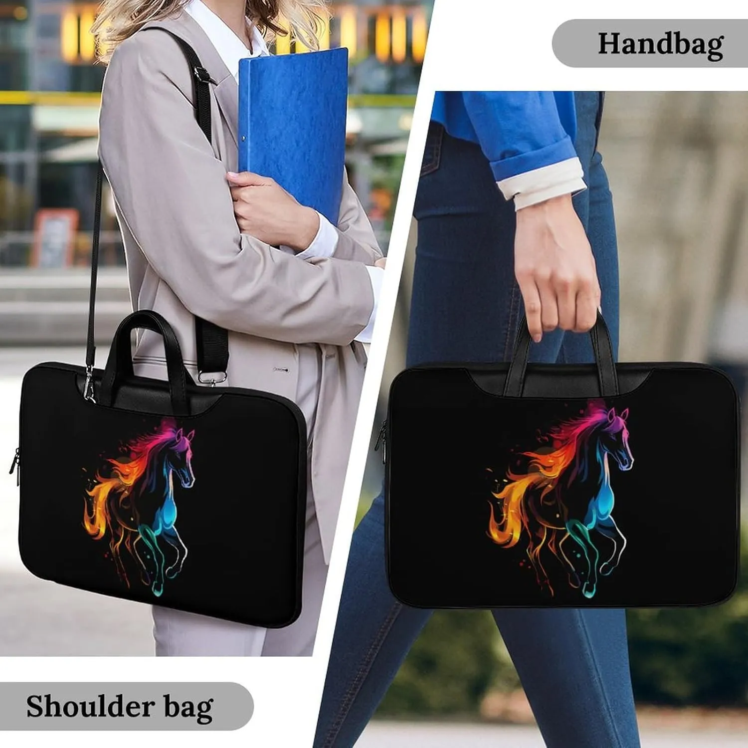 Silhouette Rainbow Horse Laptop Tote Bag Waterproof Computer Carrying Case Business Office Briefcase