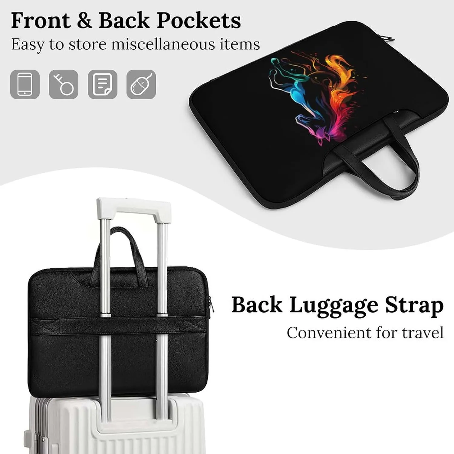 Silhouette Rainbow Horse Laptop Tote Bag Waterproof Computer Carrying Case Business Office Briefcase