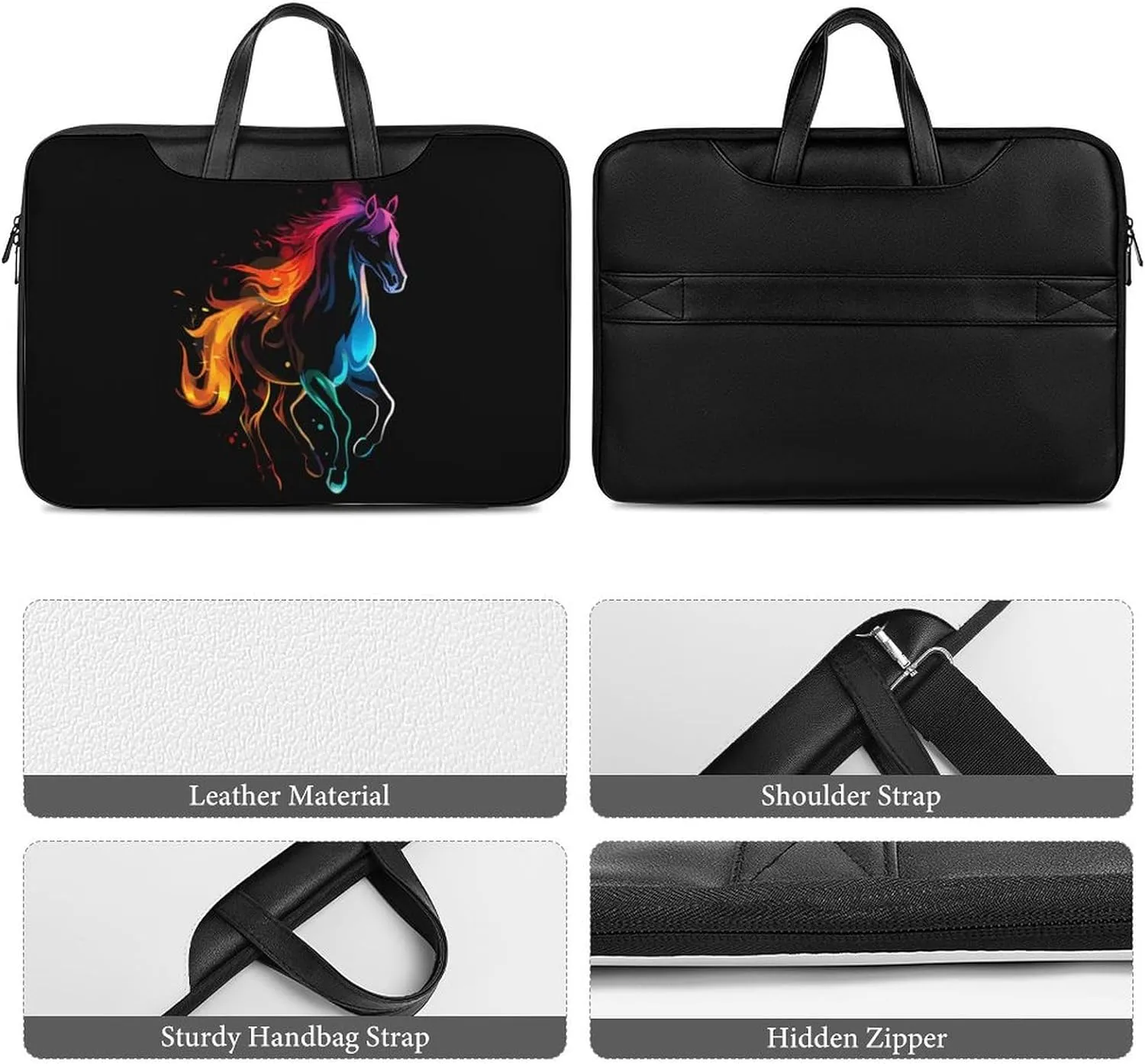 Silhouette Rainbow Horse Laptop Tote Bag Waterproof Computer Carrying Case Business Office Briefcase
