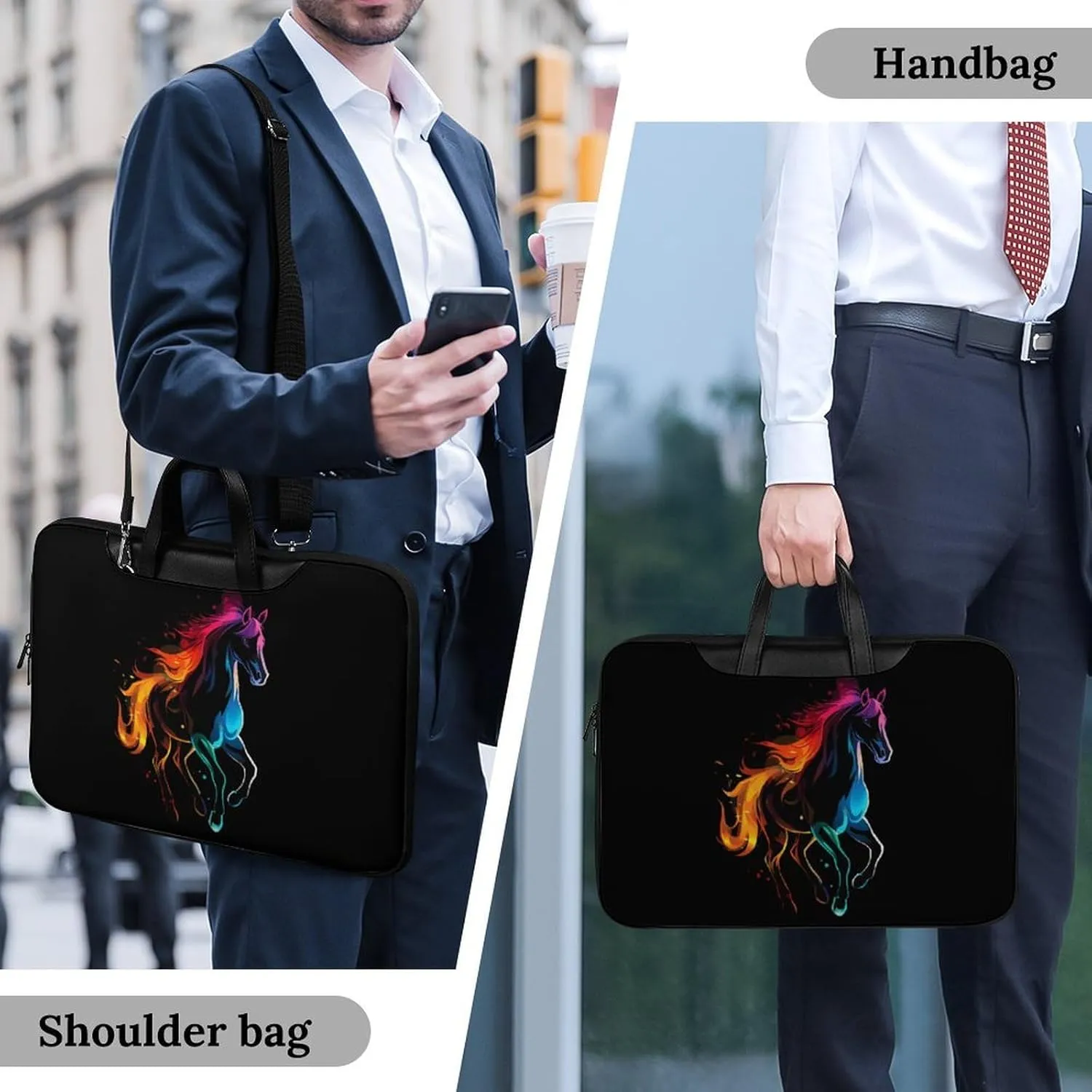 Silhouette Rainbow Horse Laptop Tote Bag Waterproof Computer Carrying Case Business Office Briefcase