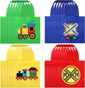 Silkfly 24 Pcs Train Themed Party Favor Tote Bags - Canvas With Handles for Kids Goodie Treat - Birthday Party Supplies