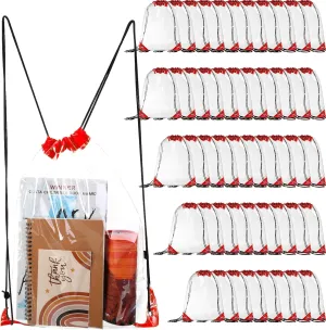 Silkfly 50 Pcs Clear Drawstring Backpacks Bulk Stadium Approved Bags for Men Women Gym Sport Event Security (Red)