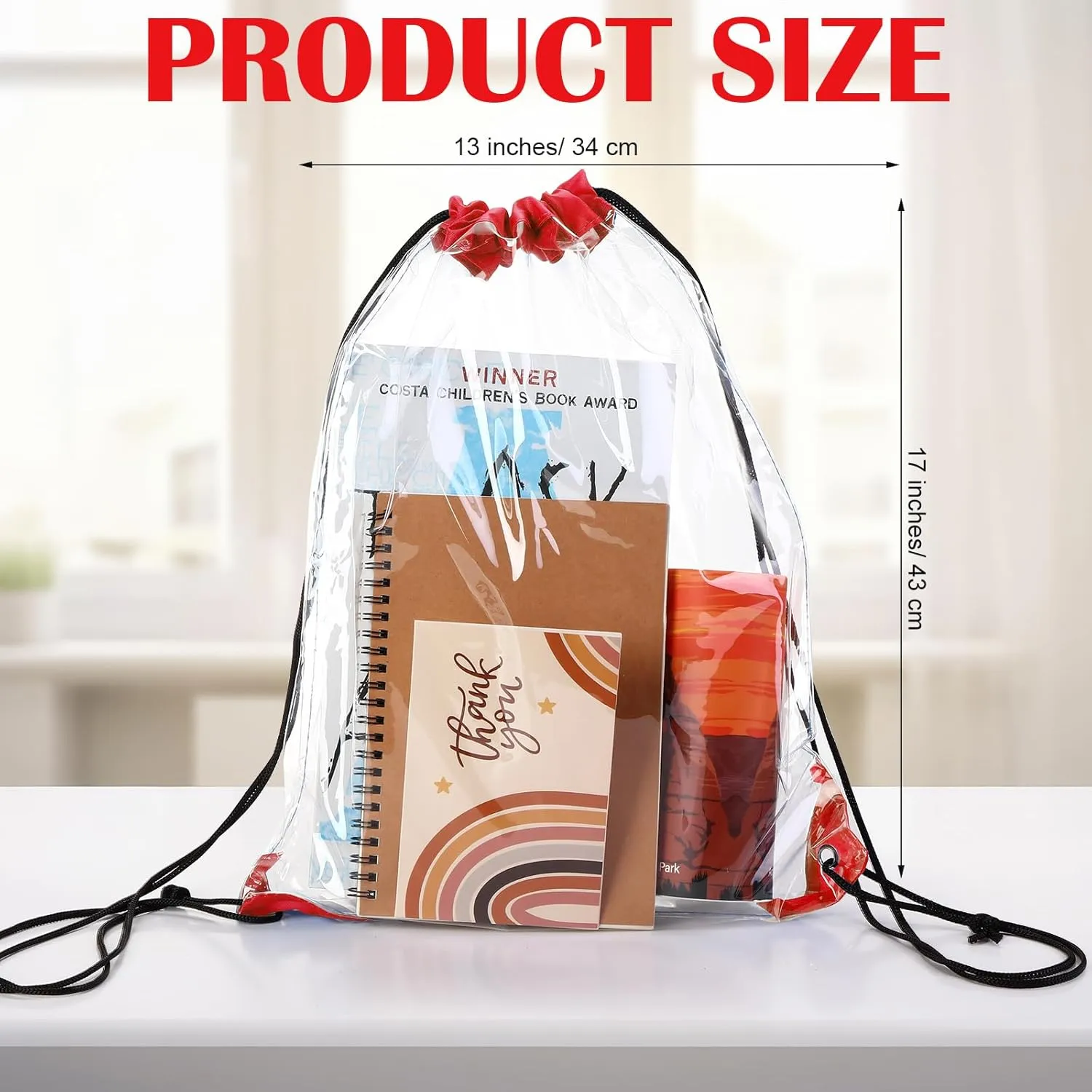 Silkfly 50 Pcs Clear Drawstring Backpacks Bulk Stadium Approved Bags for Men Women Gym Sport Event Security (Red)