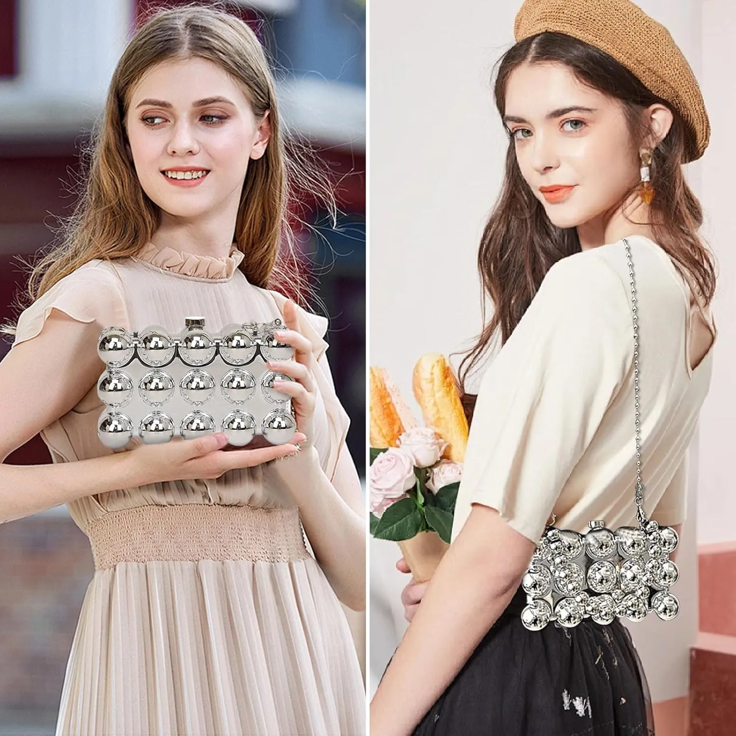 Simcat Women Gold Clutch Purses Beaded Evening Handbag for Wedding Cocktail Party Banquet Daily