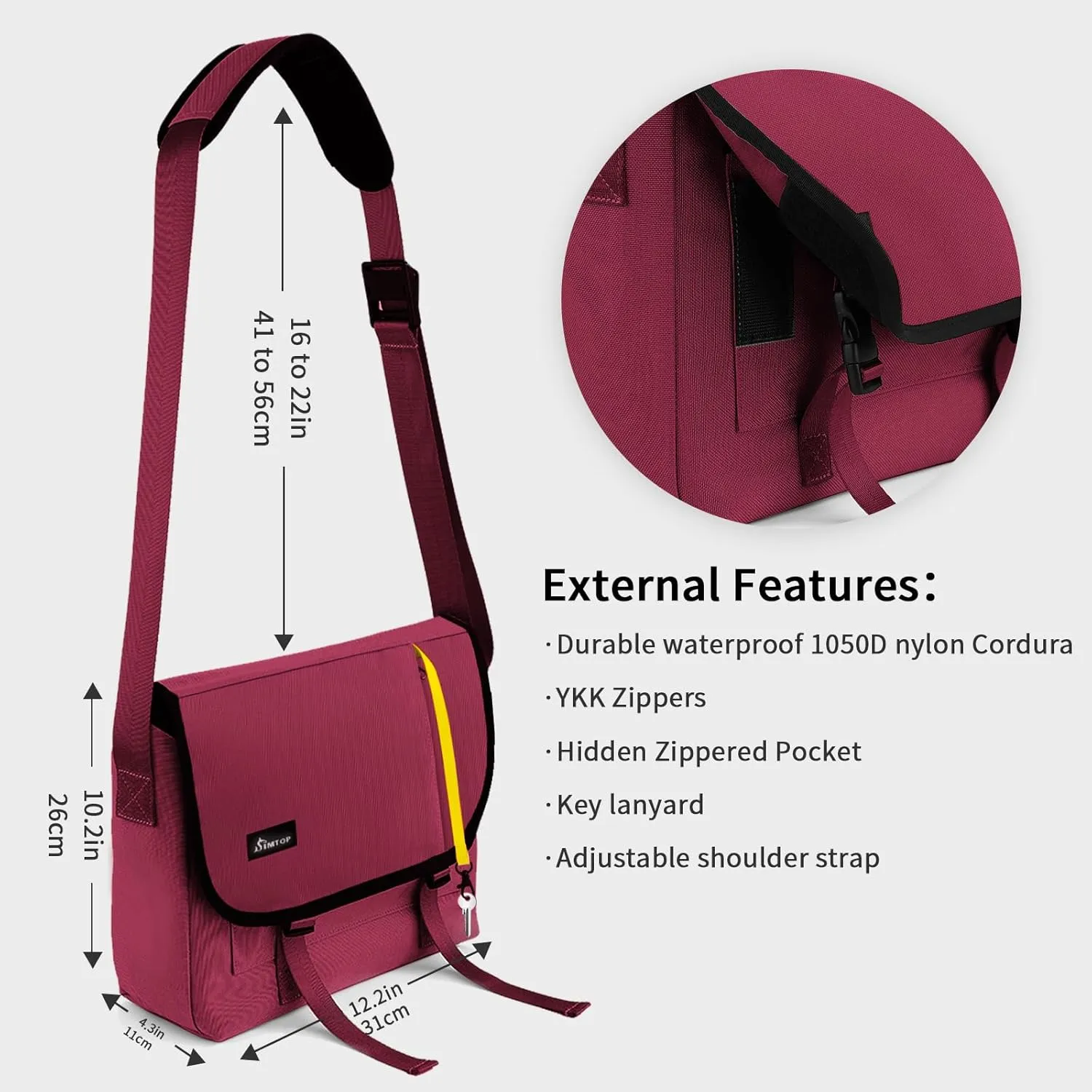 SIMTOP Messenger Bag Crossbody Shoulder Bag for Commuters and Travelers Water Resistant Scratch and Wear Cordura YKK Zipper
