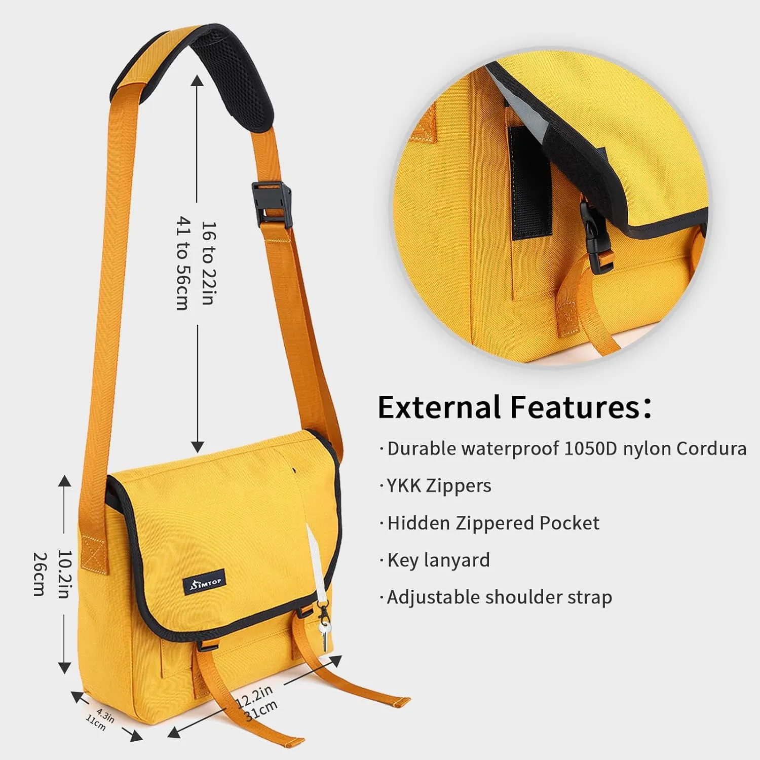 SIMTOP Messenger Bag Crossbody Shoulder Bag for Commuters and Travelers Water Resistant Scratch and Wear Cordura YKK Zipper