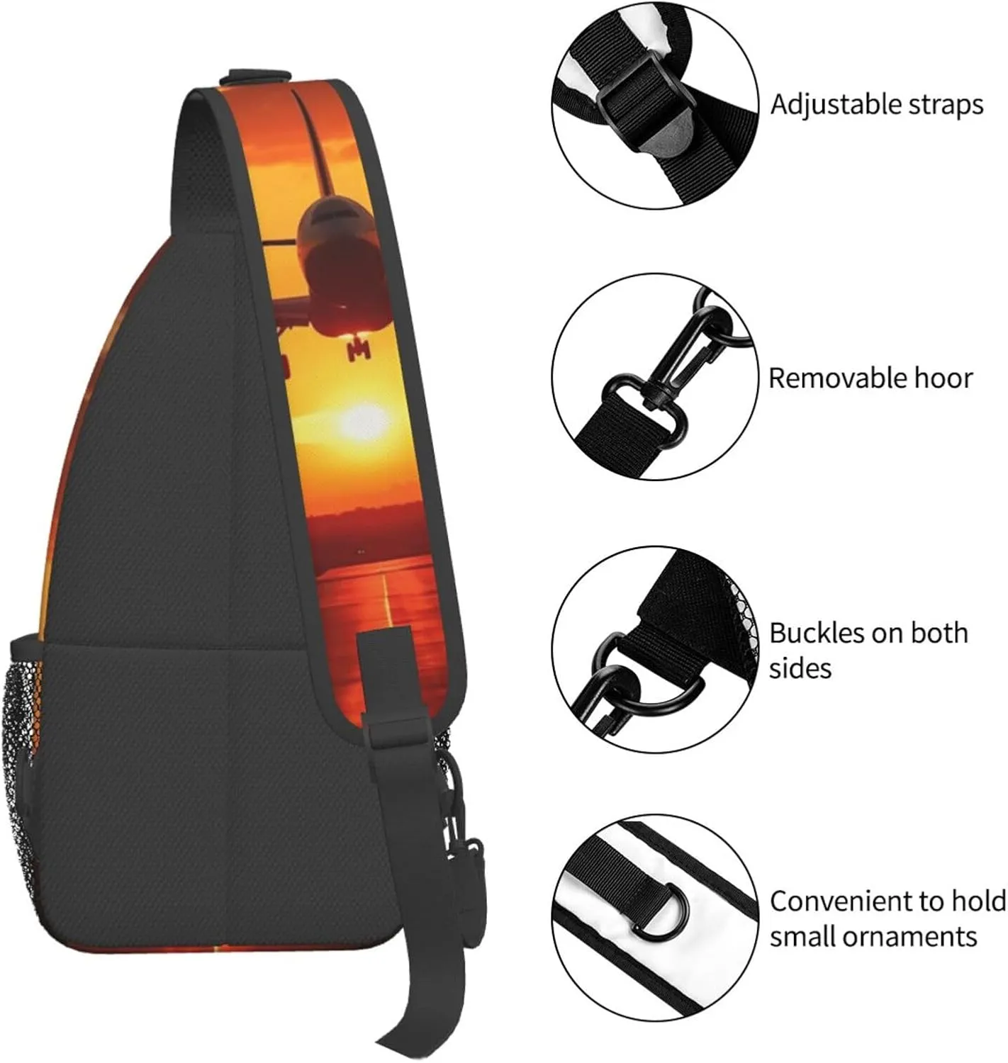 Sling Backpack Bag For Men Airplane Sunset Cross Chest Bag Crossbody Shoulder Bag Travel Hiking Daypack