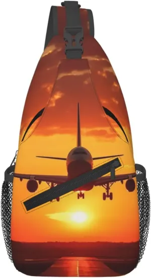 Sling Backpack Bag For Men Airplane Sunset Cross Chest Bag Crossbody Shoulder Bag Travel Hiking Daypack