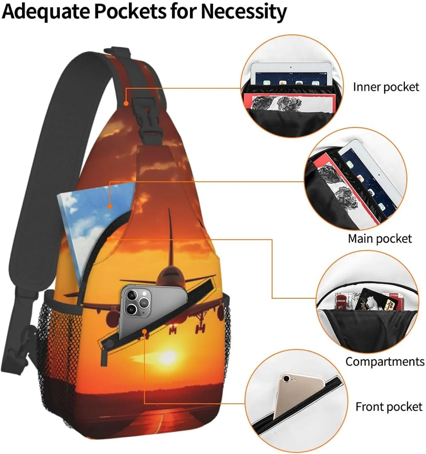 Sling Backpack Bag For Men Airplane Sunset Cross Chest Bag Crossbody Shoulder Bag Travel Hiking Daypack
