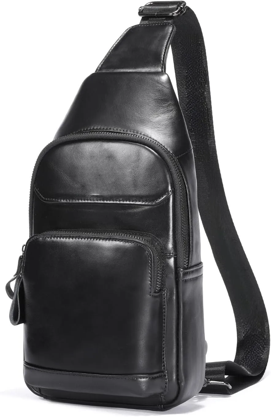 Sling Bag Small Purse Leather for Women Men Crossbody Bag Chest Bags Shoulder Backpack Cross Body Water Resistant(097-HEI)