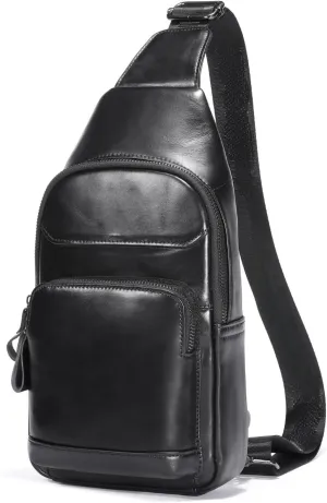 Sling Bag Small Purse Leather for Women Men Crossbody Bag Chest Bags Shoulder Backpack Cross Body Water Resistant(097-HEI)