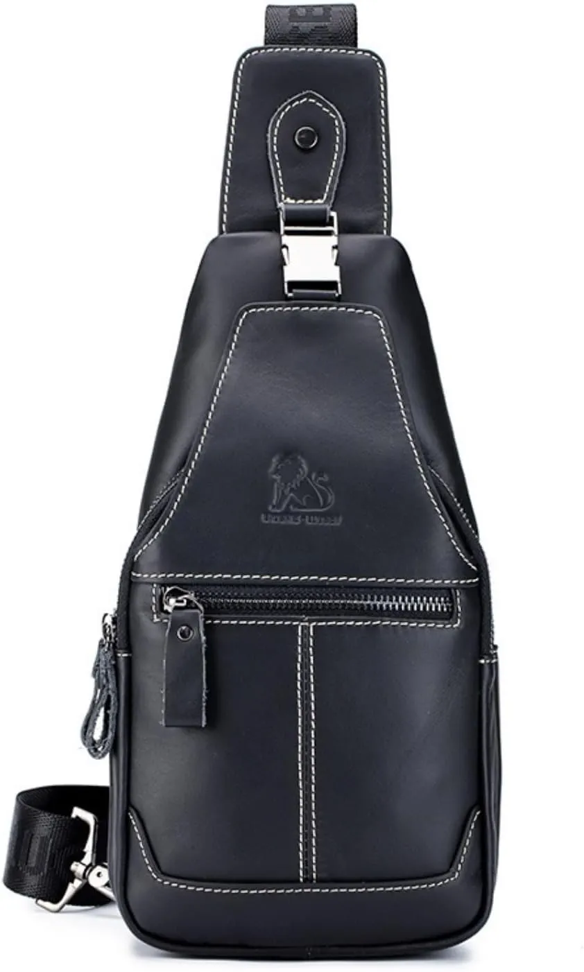Sling Bag Small Purse Leather for Women Men Crossbody Bag Chest Bags Shoulder Backpack Cross Body Water Resistant(91010-Black)