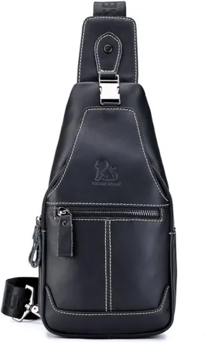 Sling Bag Small Purse Leather for Women Men Crossbody Bag Chest Bags Shoulder Backpack Cross Body Water Resistant(91010-Black)