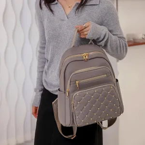 Small Backpack for Women Mini Travel Backpack Purse PU Leather Small Purses Cute Lightweight Back Pack Khaki Trendy Studded Bag