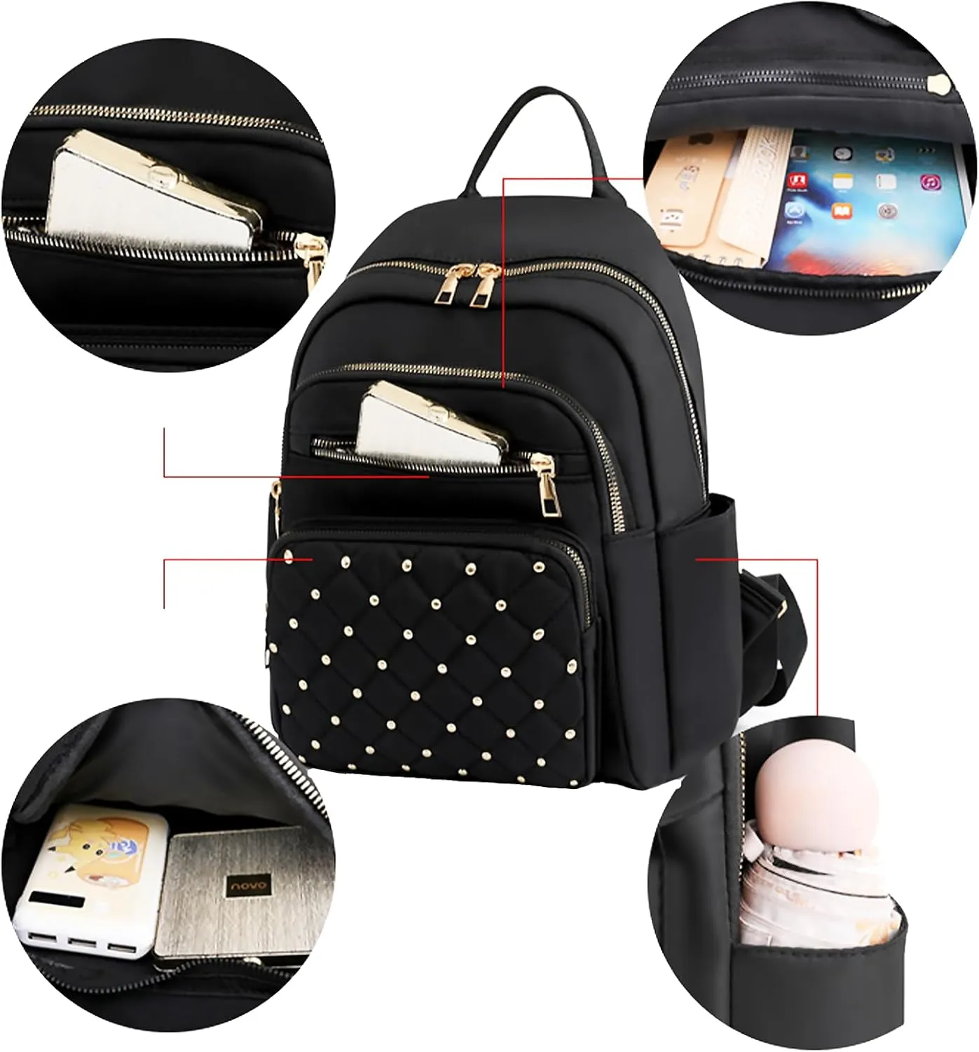 Small Backpack for Women Mini Travel Backpack Purse PU Leather Small Purses Cute Lightweight Back Pack Khaki Trendy Studded Bag