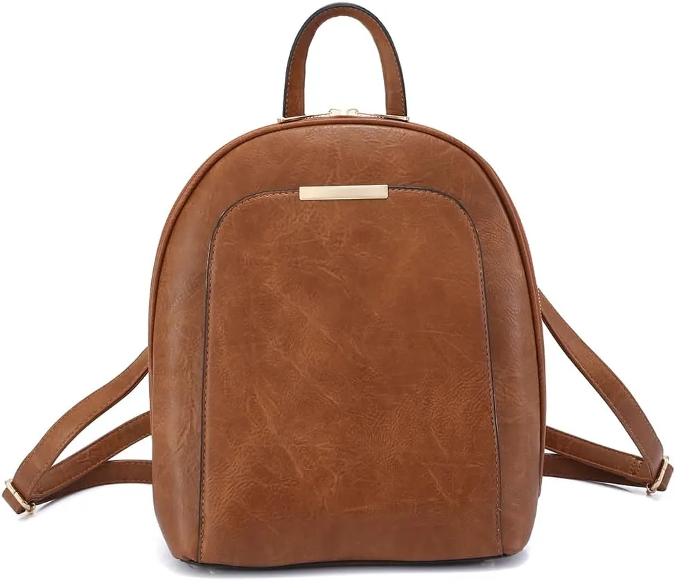 Small Backpack Purse for Women Multi Pocket PU Leather Lightweight Handbags Convertible Travel Shoulder Handbag (Brown Medium)