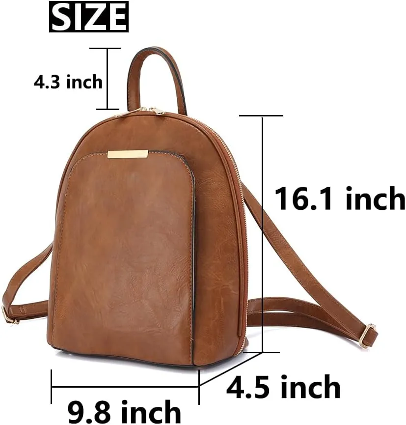 Small Backpack Purse for Women Multi Pocket PU Leather Lightweight Handbags Convertible Travel Shoulder Handbag (Brown Medium)