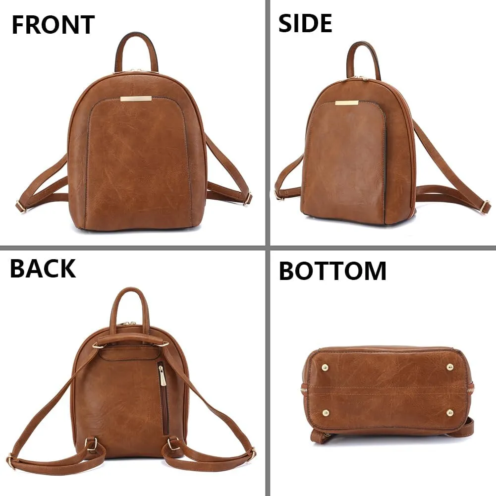 Small Backpack Purse for Women Multi Pocket PU Leather Lightweight Handbags Convertible Travel Shoulder Handbag (Brown Medium)